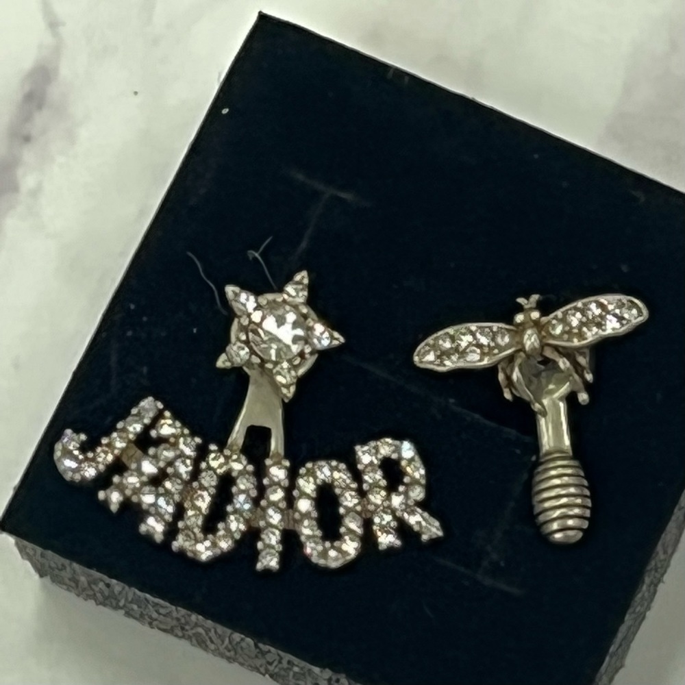 Christian Dior | J’Adior asymmetrical crystal star & bee earrings